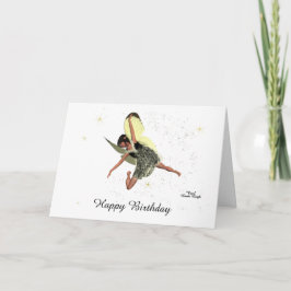 Födelsedags kort med flickfå med gula vingar