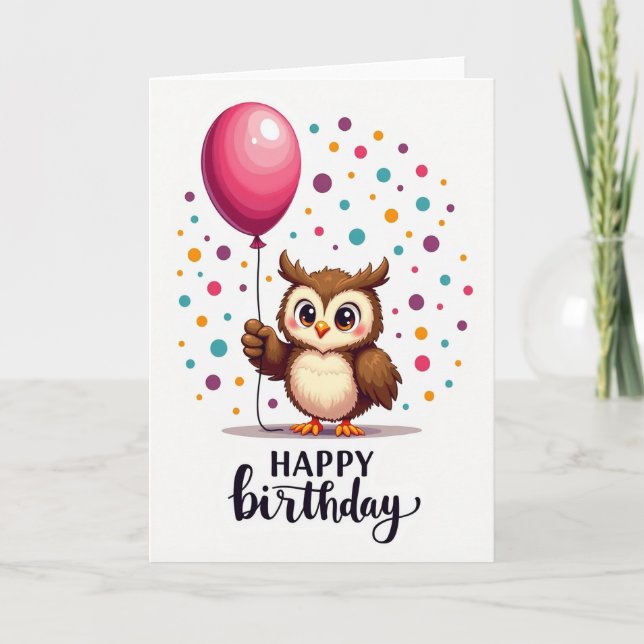 Födelsedags kort med Owlet ballong (Framsida)