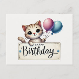 Födelsedags kort med söta katt och ballonger