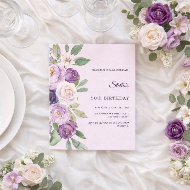 Födelsedags lavendelblommor rosa inbjudan (Skapare uppladdad)