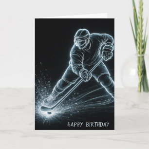 Födelsedags Neon Hockeyspelare På Is Kort