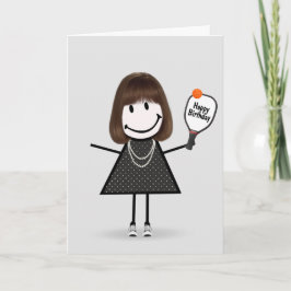 Födelsedags Pickleball Stickfigur Flicka Kort