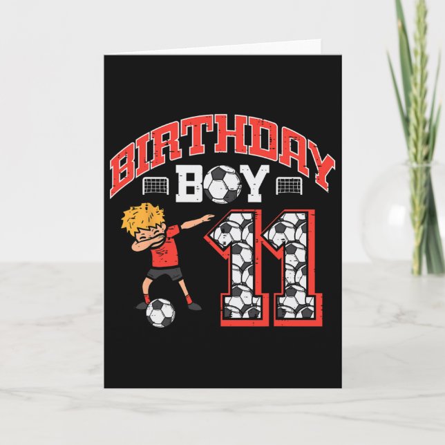 Födelsedags Pojke 11 Fotboll Dab 11 År Gammal Föde Kort (Framsida)