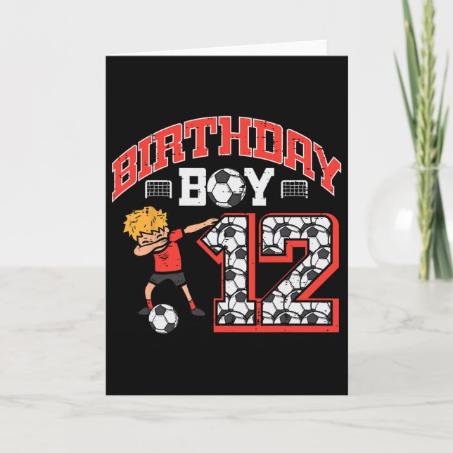 Födelsedags Pojke 12 Fotboll Dab 12 År Gammal Föde Kort (Framsida)