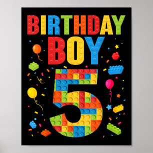 Födelsedags Pojke 5 År Gammal Byggblock 5:e Födels Poster