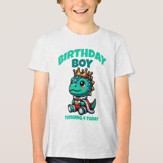 Födelsedags Pojke Dinosaurie T-Shirt Fyller 4 Idag (Framsida)