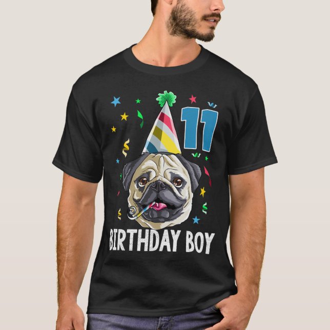 Födelsedags Pojke Mops 11 T Shirt (Framsida)