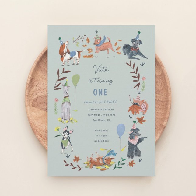 Födelsedags pojke Paw-ty söt valp hundar  Inbjudan (Birthday Paw-ty cute puppy dogs Invitation kids party)