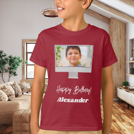 Födelsedags pojke röd fotonamn t shirt