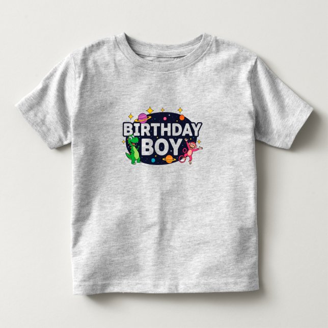 Födelsedags Pojke Rymdäventyr T Shirt (Framsida)