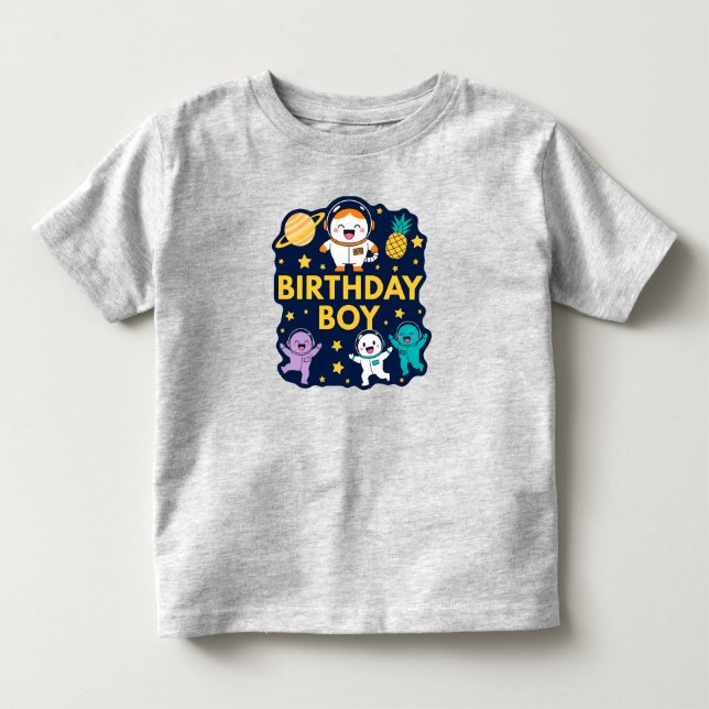 Födelsedags Pojke Rymdäventyr T Shirt (Framsida)