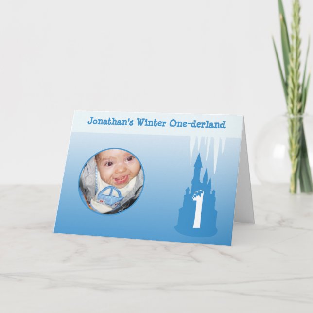 Födelsedags Pojke Vinter Onederland Blå Anpassad b Kort (Framsida)
