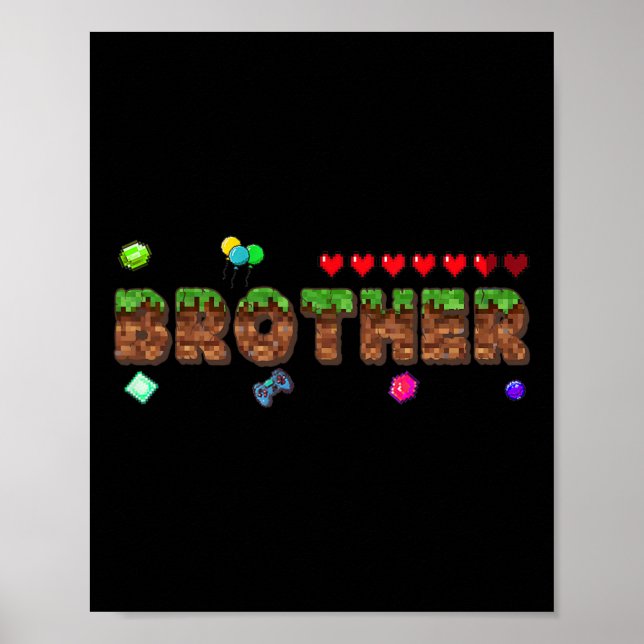 Födelsedags Pojkens Bror Pixelspel Matchande Fa Poster (Framsidan)