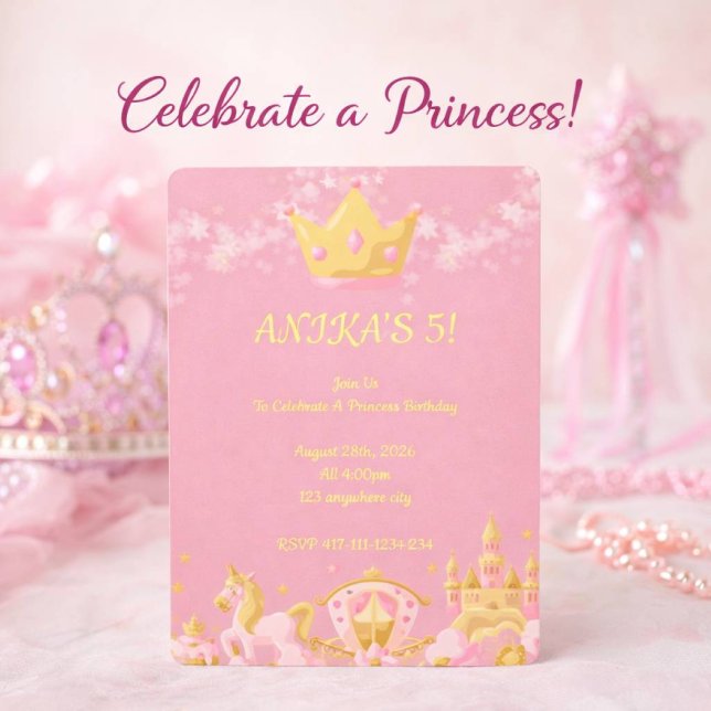FÖDELSEDAGS PRINCESSAN INBJUDAN FÄRG PERSIKA (Skapare uppladdad)