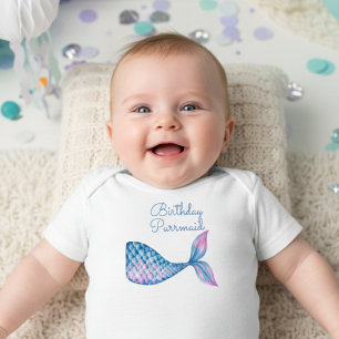 Födelsedags purrmaid katt sjöjungfru akvarell baby t shirt