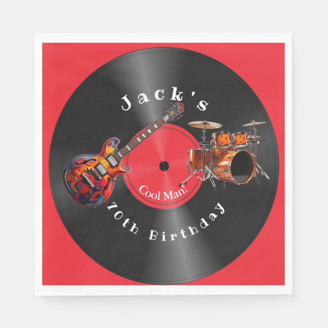 Födelsedags Retro Vinylskiva Rockmusik Gitarr Pappersservett (Framsidan)