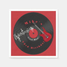 Födelsedags Retro Vinylskiva Rockmusik Röd Gitarr Pappersservett
