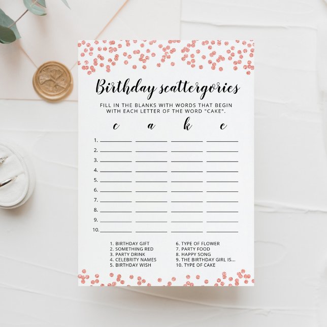 Födelsedags Scattergories redigerbart spel Kort (Skapare uppladdad)