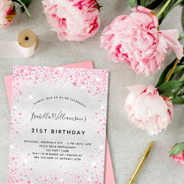 Födelsedags silver rosa glitter budget inbjudan flygblad