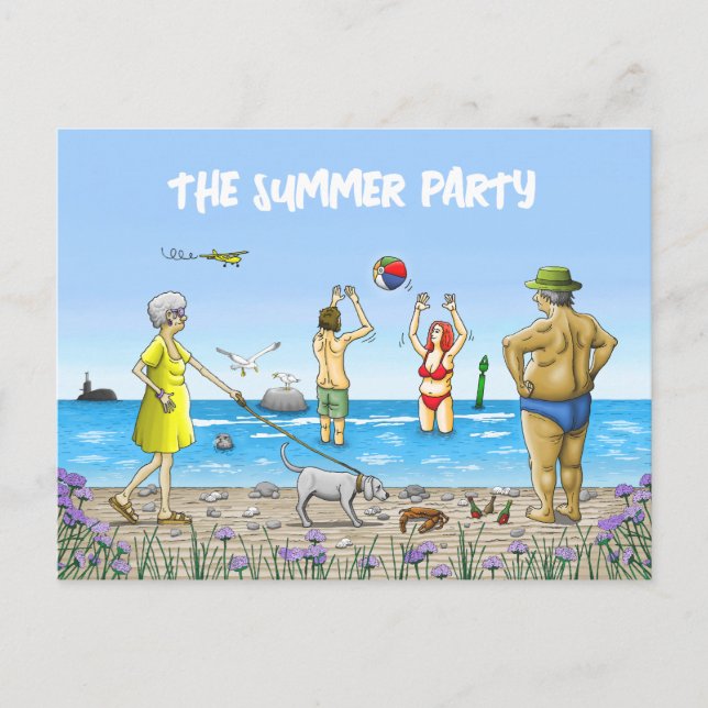 Födelsedags sommarfest på stranden helg vykort (Framsida)