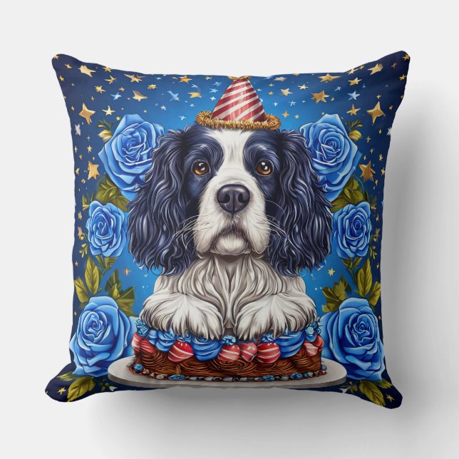 Födelsedags Spaniel Glädje Festlig Festsammanträde Kudde (Framsida)