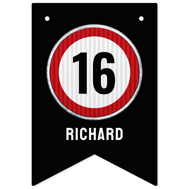 Födelsedags Speed Limit 16 år Vimplar (Andra flaggan)