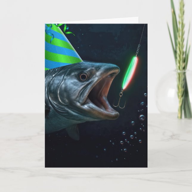 Födelsedags stor fisk med neonlock kort (Framsida)