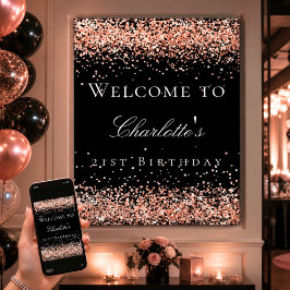 Födelsedags svart roséguld glitter välkommen poster