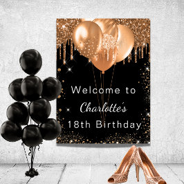 Födelsedags svarta guld glitter ballonger fest väl poster