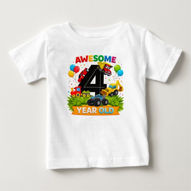 Födelsedags T-shirt för 4-åringar | Konstruktionsf (Framsida)