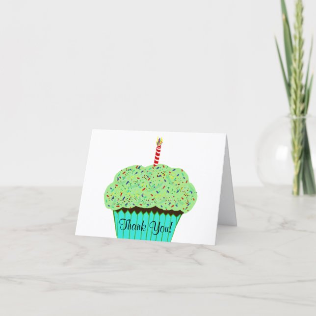 Födelsedags Tacksam Grön Frosting Cupcake  Tack Kort (Framsida)