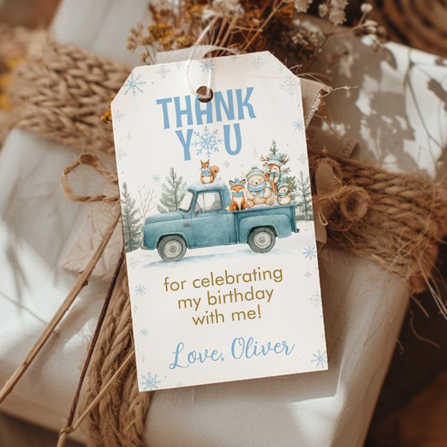 Födelsedags Tacksamt För Vinter Skogs Djur Presentetikett (Skapare uppladdad)
