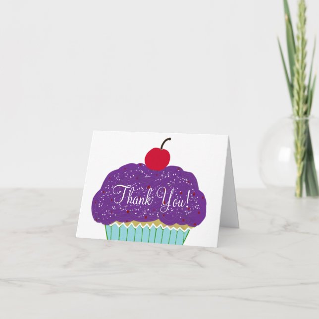 Födelsedags Tacksamt Lila Cupcake Kort (Framsida)