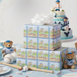 Födelsedags Tee Ball Teddybjörn Baseboll Vattenfär Presentpapper