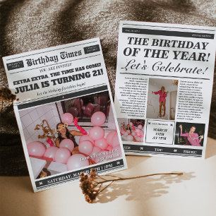 Födelsedags tidningsinbjudan 21-års inbjudan