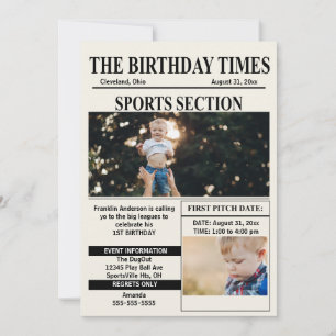 Födelsedags Times Sport Edition 1:a födelsedagsfir Inbjudningar