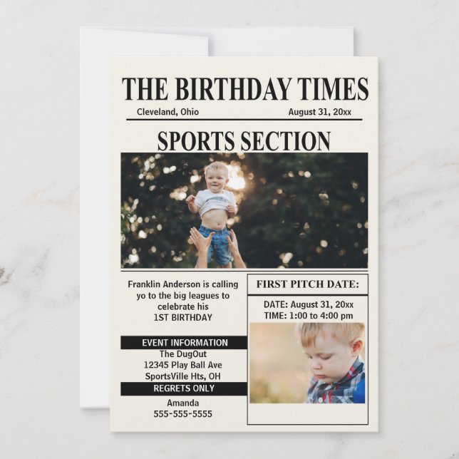 Födelsedags Times Sport Edition 1:a födelsedagsfir Inbjudningar (Framsida)