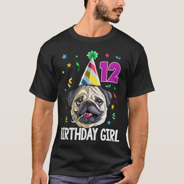 Födelsedags tjej Mops 12 T Shirt (Framsida)