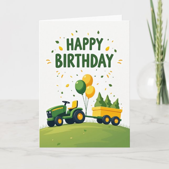 Födelsedags Traktor Ballonger Kort (Framsida)
