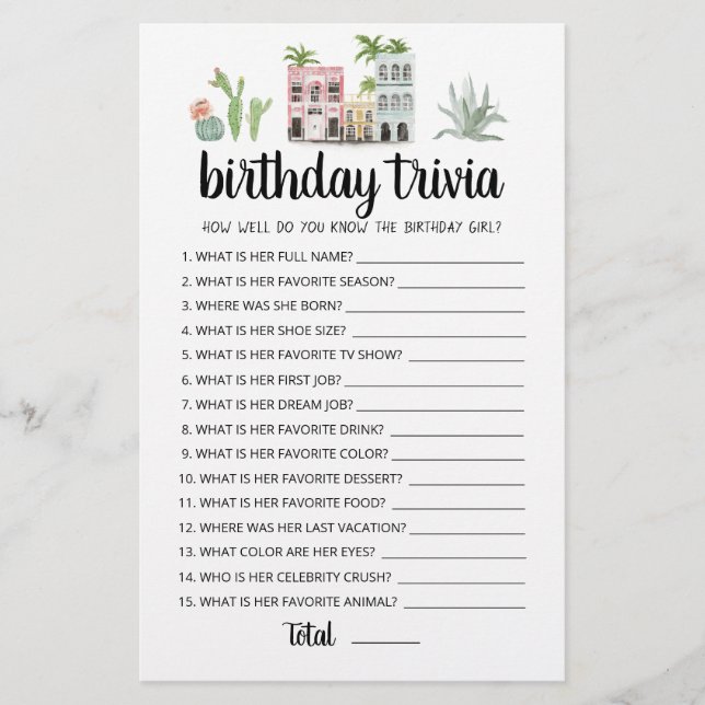Födelsedags Trivia redigerbart spel (Framsida)