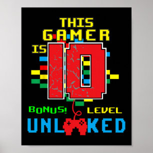 Födelsedags Tröja Video Spel Upplåst Nivå 10 År G Poster