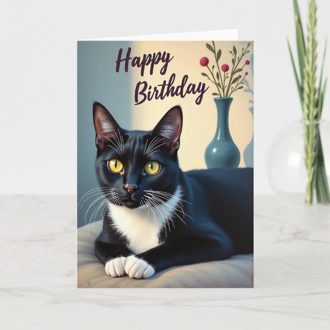 Födelsedags Tuxedo Katt Kort (Framsida)