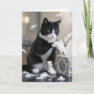 Födelsedags Tuxedo Katt Lekar med en vävnads låda Kort