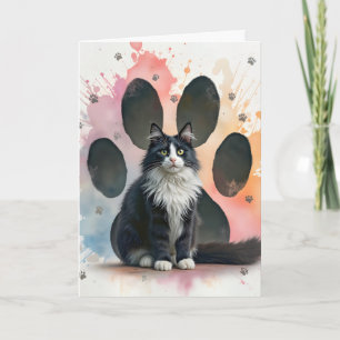 Födelsedags Tuxedo Katt med tassavtryck Kort