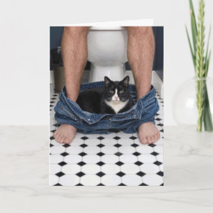 Födelsedags Tuxedo Katt Roligt Badrum Ögonblick Kort
