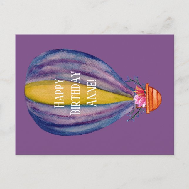 Födelsedags vykort varmluftsballong och blommor (Framsida)