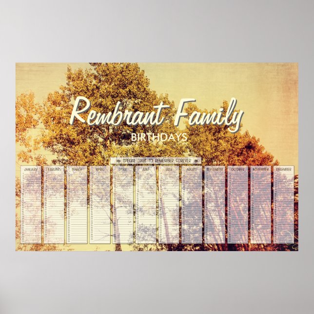 Födelsedagsaffisch med konst av nordliga björkar poster (Framsidan)