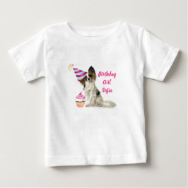 Födelsedagsbabyflicka med Papillon Hund T-Shirt