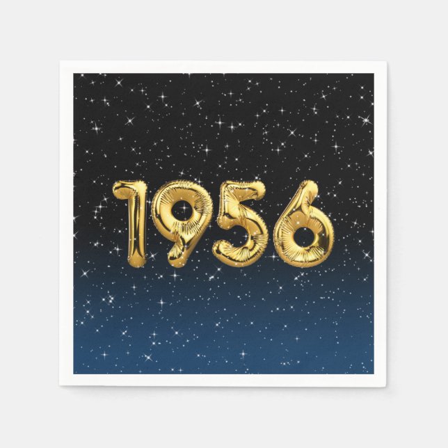 Födelsedagsballonger 1956 i stjärnor pappersservett (Framsidan)