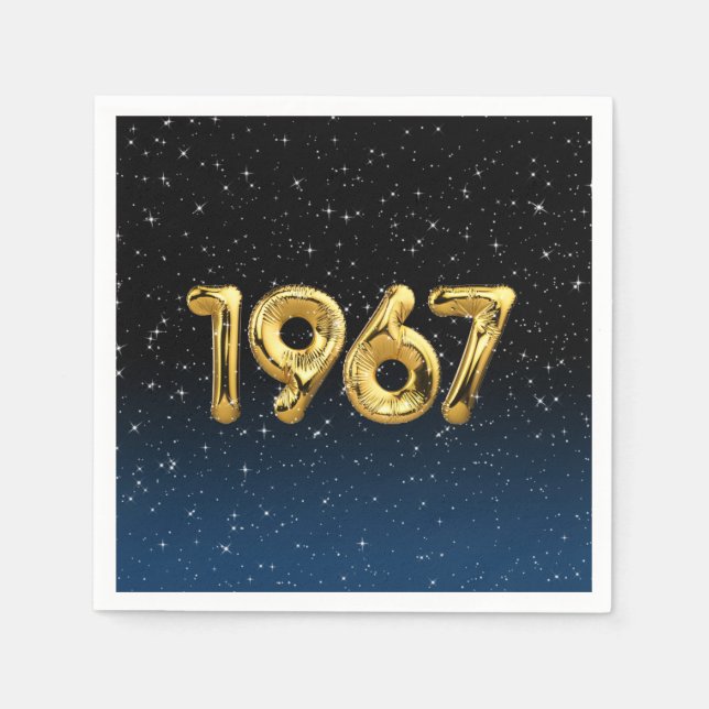 Födelsedagsballonger 1967 i stjärnor pappersservett (Framsidan)